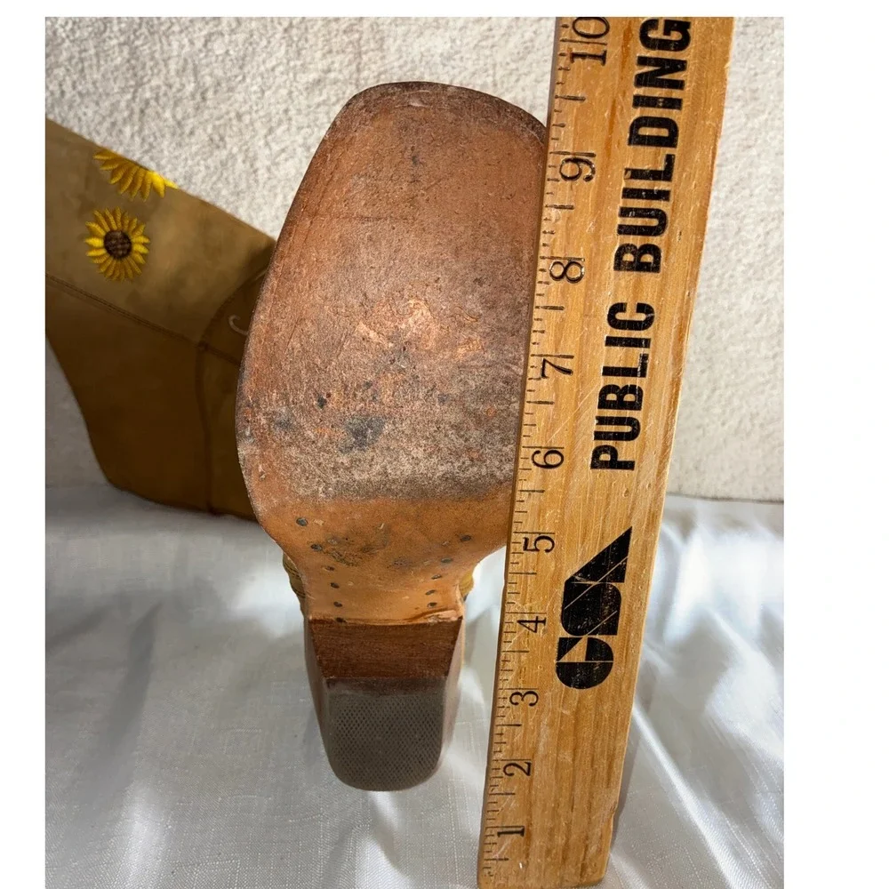 El General 1901 Sunflower Embroidered Tall Western Boots Tan Leather Womens 6 - Picture 13 of 13